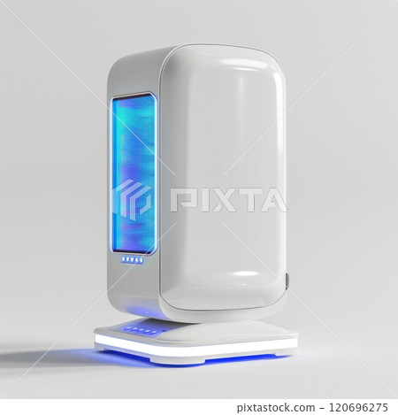 Sleek modern air purifier with digital display for home use on white background 120696275