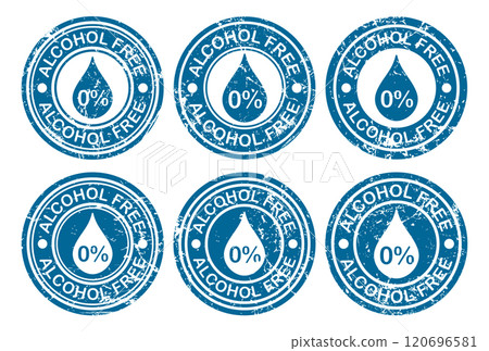 Alcohol free grunge stamp label icon symbol set. No alcohol icon logo sign. Non alcohol stamp. Vector illustration image. Isolated on white background. Alcohol free grunge stamp label icon symbol set. No alcohol icon logo sign. Non alcohol stamp. Vector illustration image. Isolated on white background. 120696581