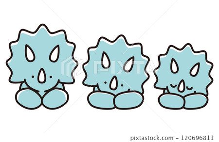 三隻三角龍並排躺著的插圖 三隻三角龍並排躺著的插圖 120696811