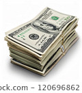 Stack of hundred dollar bills neatly arranged in white background 120696862