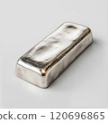 Silver metal bar against white background with texture and reflection 120696865