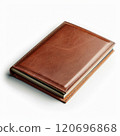 Leather-bound journal with stitched edges closed on a white background 120696868