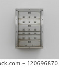 Vintage metal postal lockbox with multiple compartments on white background 120696870