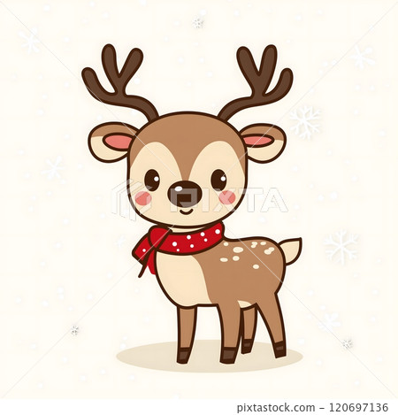 Cute Cartoon Reindeer with Brown Antlers_4 120697136