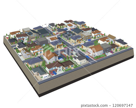 House, residential, town, CG, diorama, BG, streetscape, diagonal, background 120697147