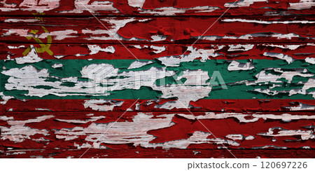 Flag of Transnistria painted on a wooden board 120697226