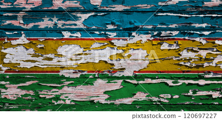 Flag of Karakalpakstan painted on a board Flag of Karakalpakstan painted on a board 120697227