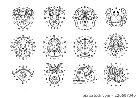 Zodiac signs in doodle style  120697340