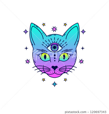 Cat with mystical eye in doodle style  120697343