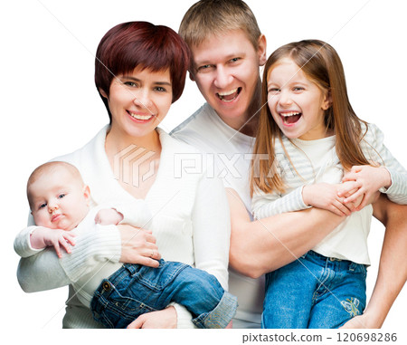 Pretty smiling family looking at the camera Pretty smiling family looking at the camera 120698286