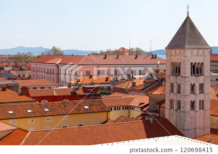 Aerial view of the Bell tower of the Church of St. Mary in Zadar 120698415