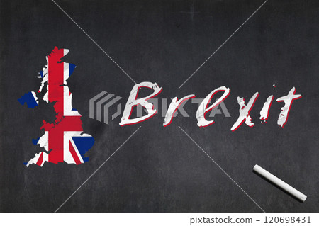 Map of the UK drawn next to the word Brexit on a blackboard Map of the UK drawn next to the word Brexit on a blackboard 120698431