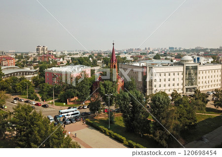 Aerial view of the Church of the Assumption of the Virgin Mary in Irkutsk 120698454