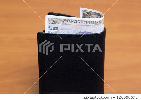 Austrian schilling in the black wallet Austrian schilling in the black wallet 120698673