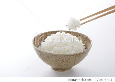 White rice served in a bowl_white background White rice served in a bowl_white background 120698895