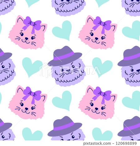 Seamless pattern with cats and hearts Seamless pattern with cats and hearts 120698899