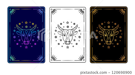 Set of three tarot cards with Taurus zodiac sign Set of three tarot cards with Taurus zodiac sign 120698900