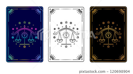 Set of three tarot cards with Libra zodiac sign  120698904