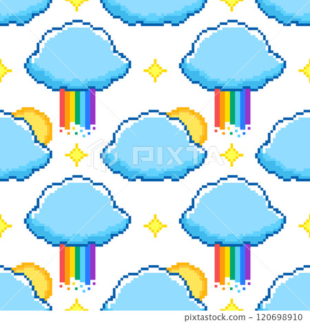 Pixel art seamless pattern with clouds  120698910