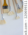 White Natural Bristle Paint Brushes on Light Background 120699311