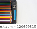 Colorful Pencils Set in Black Pencil Case Top View 120699315