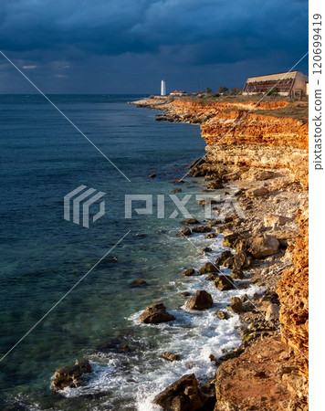 Cape Chersonesos lighthouse in Sevastopol. Cape Chersonesos lighthouse in Sevastopol. 120699419
