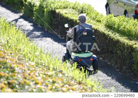 Yokohama cityscape in Japan, aging society, elderly people in electric carts = Yokohama city 120699460