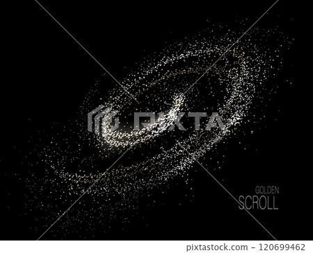 Isolated design element, shiny golden curl of small tinsel Isolated design element, shiny golden curl of small tinsel 120699462