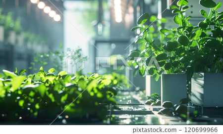 2. Urban setting with a hydroponic farming system on display 120699966