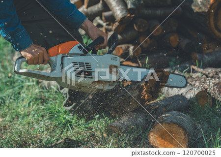 Making firewood with a chainsaw 120700025