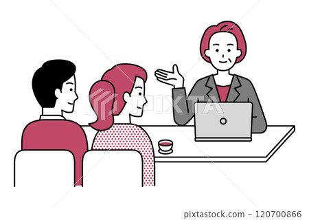 穿著西裝的中年婦女向一對年輕夫婦求婚 120700866