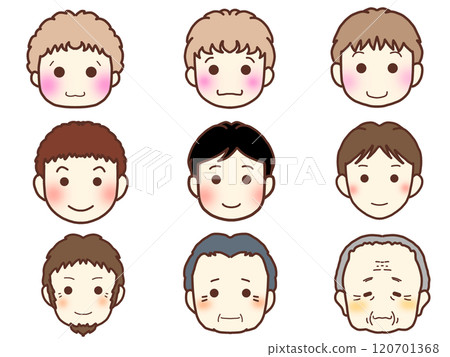 Male face icons from babies to grandfathers 120701368