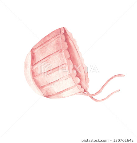 Baby Girl Cap. Hand drawn Watercolor illustration of cute pink Bonnet for Newborn isolated on a white background. Infant accessory for invitations, Gender party, Baby shower, Greeting cards, Nursery Baby Girl Cap. Hand drawn Watercolor illustration of cute pink Bonnet for Newborn isolated on a white background. Infant accessory for invitations, Gender party, Baby shower, Greeting cards, Nursery 120701642