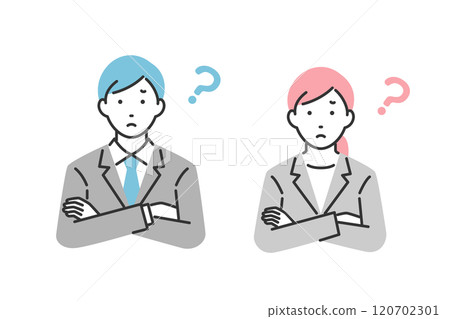 思考姿勢中的男性和女性商務人士 120702301