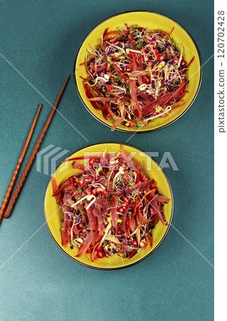Healthy salad with sprouts and lettuce. Healthy salad with sprouts and lettuce. 120702428