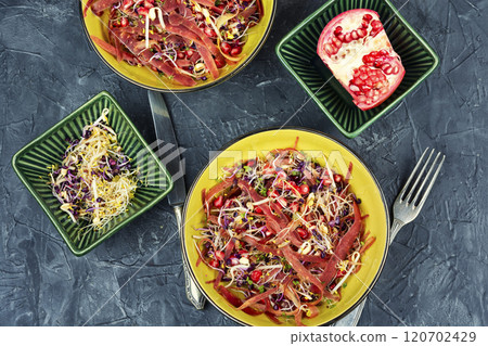 Plate with raw sprouts salad. Plate with raw sprouts salad. 120702429