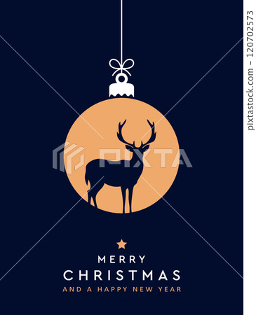 christmas greeting card with decorative deer ball vector illustration 120702573