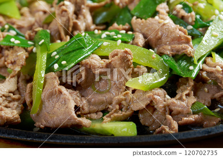 Chinese dish - beef with vegetables close-up Chinese dish - beef with vegetables close-up 120702735
