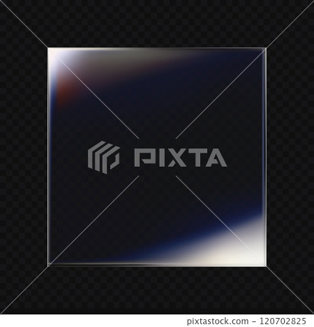 Transparent glass square with soft gradient reflections on dark background. 3d vector illustration Transparent glass square with soft gradient reflections on dark background. 3d vector illustration 120702825
