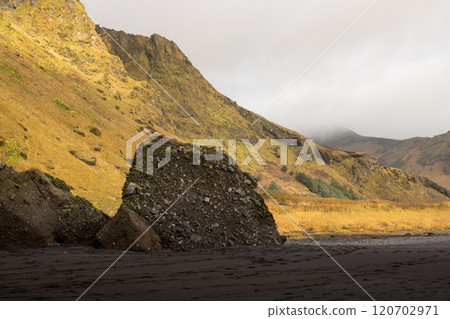 Coastal mountain in the autumn, Vik, Iceland Coastal mountain in the autumn, Vik, Iceland 120702971