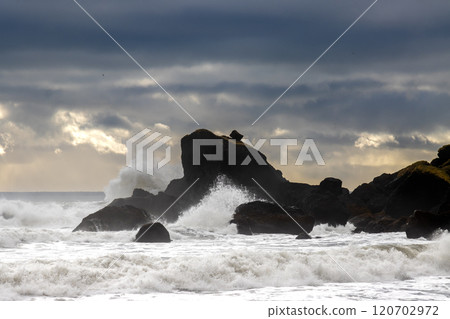 Rock formations in Atlantic ocean, Vik, Iceland Rock formations in Atlantic ocean, Vik, Iceland 120702972