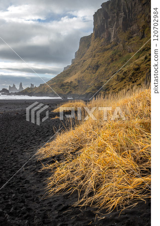 Mountain and rock formations in the ocean, Vik, Iceland Mountain and rock formations in the ocean, Vik, Iceland 120702984