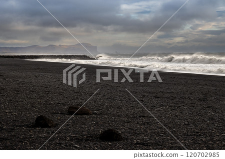 Atlantic ocean waves and black sand beach, Iceland Atlantic ocean waves and black sand beach, Iceland 120702985
