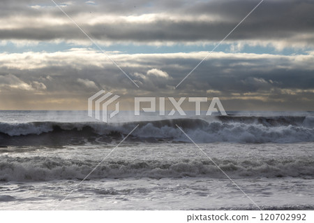 Seascape of Atlantic ocean, Vikurfjara, Vik, Iceland 120702992