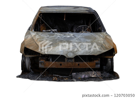 Burned Out Car Wreck on White Background Burned Out Car Wreck on White Background 120703050