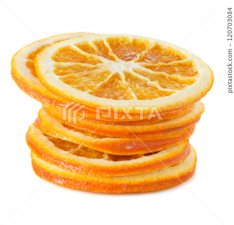 Dried orange slices on white background 120703084