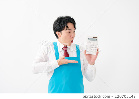 Businessman, demonstration sales, calculator Businessman, demonstration sales, calculator 120703142