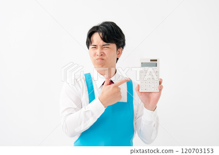 Businessman, demonstration sales, calculator Businessman, demonstration sales, calculator 120703153