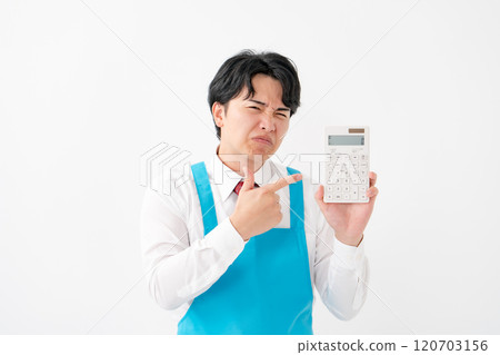 Businessman, demonstration sales, calculator 120703156