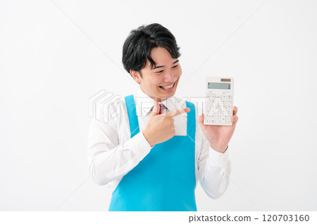 Businessman, demonstration sales, calculator 120703160